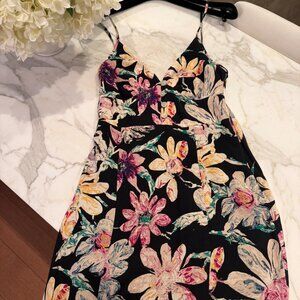 Urban Outfitters - Black Floral V-Neck Pink Midi Dress